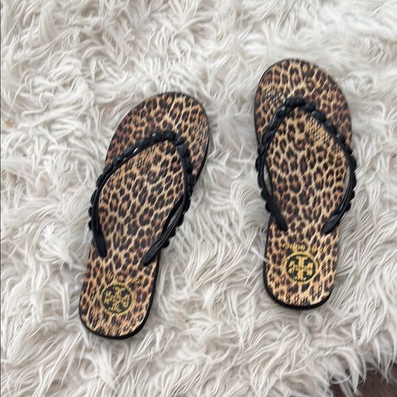 Tory Burch Black and leopard sequin Women's flip flops sz 9 - Picture 2 of 5